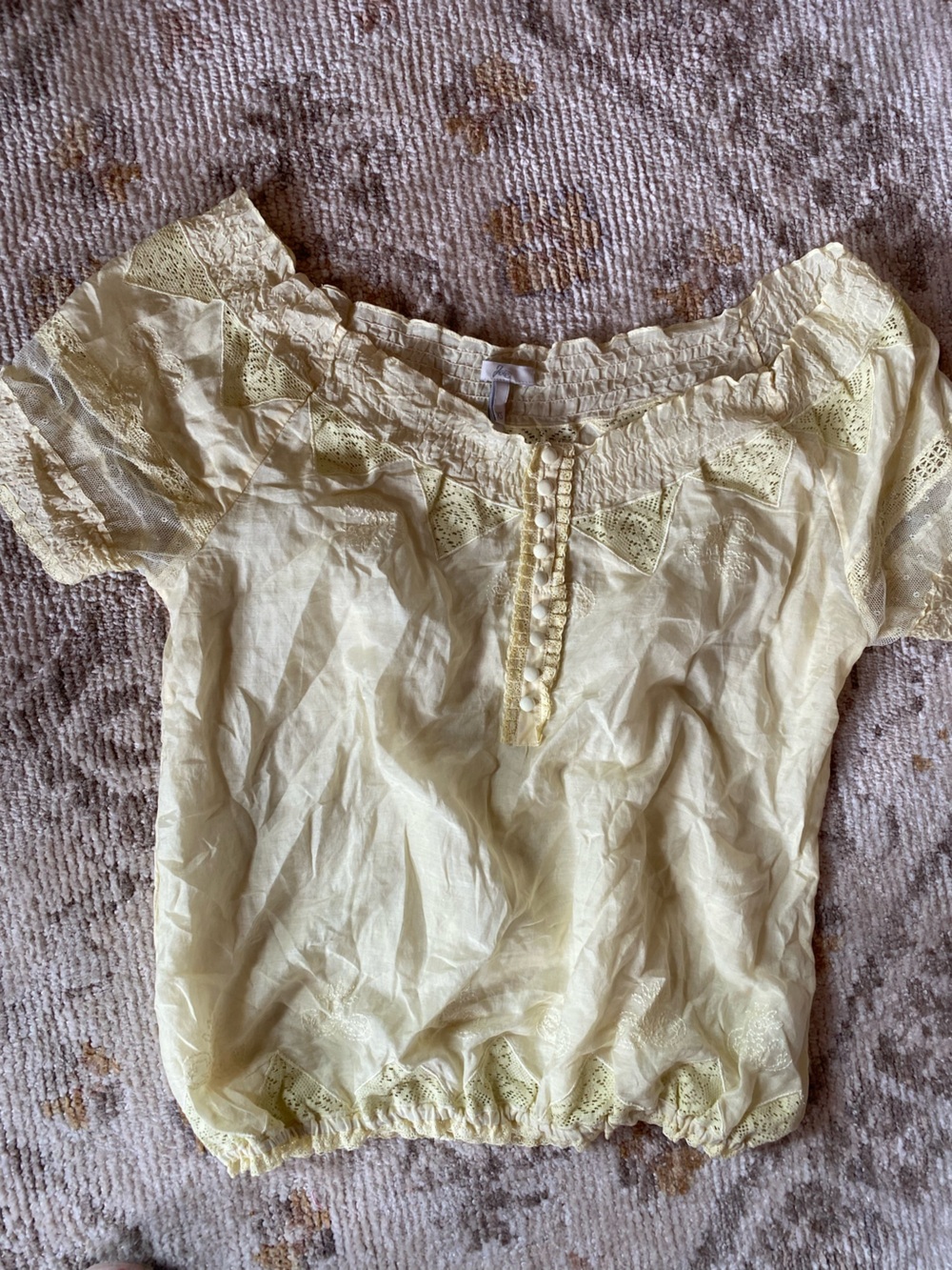 Joie Cream Lace-Trim Chemise with Button Placket